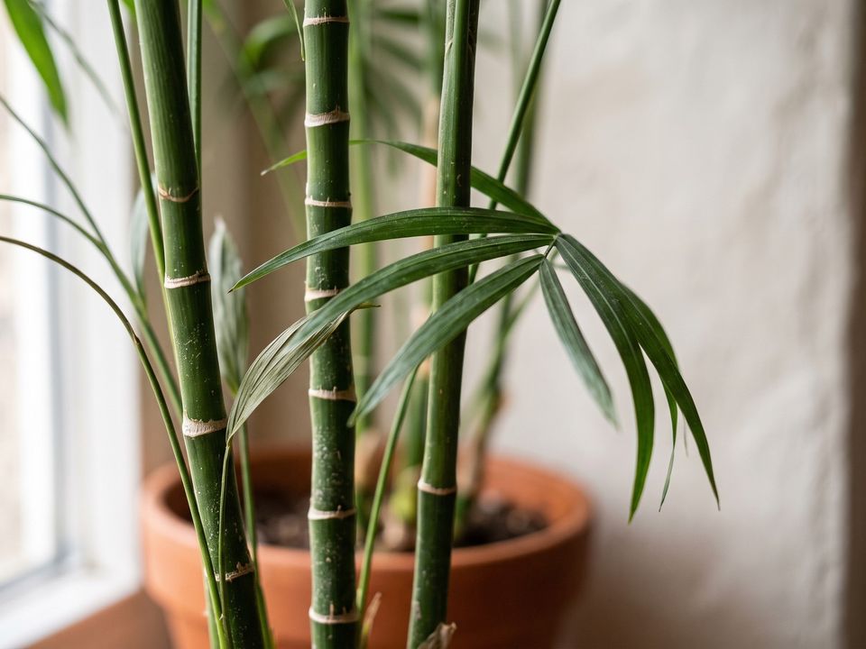 Bamboo Palm, the leaf up close