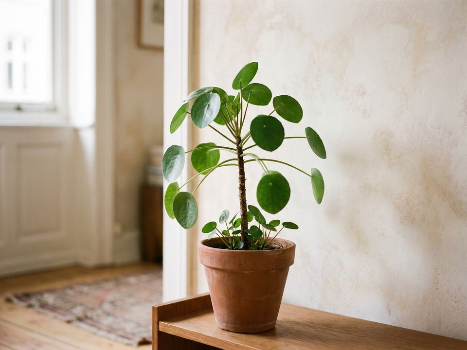 Planta china del dinero en casa