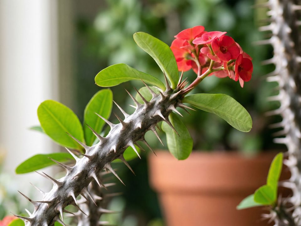 Crown of Thorns, the leaf up close