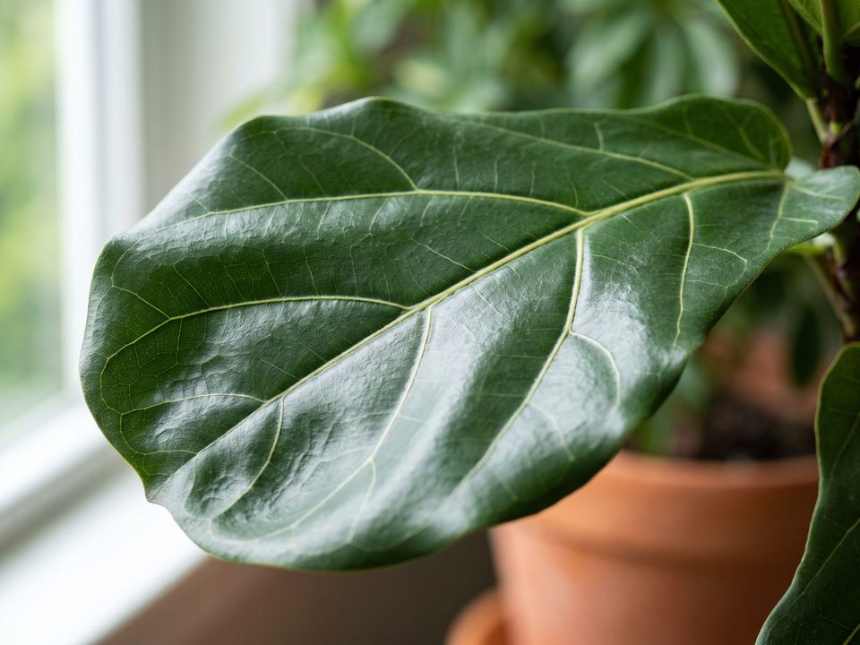Fiddle-Leaf Fig, the leaf up close