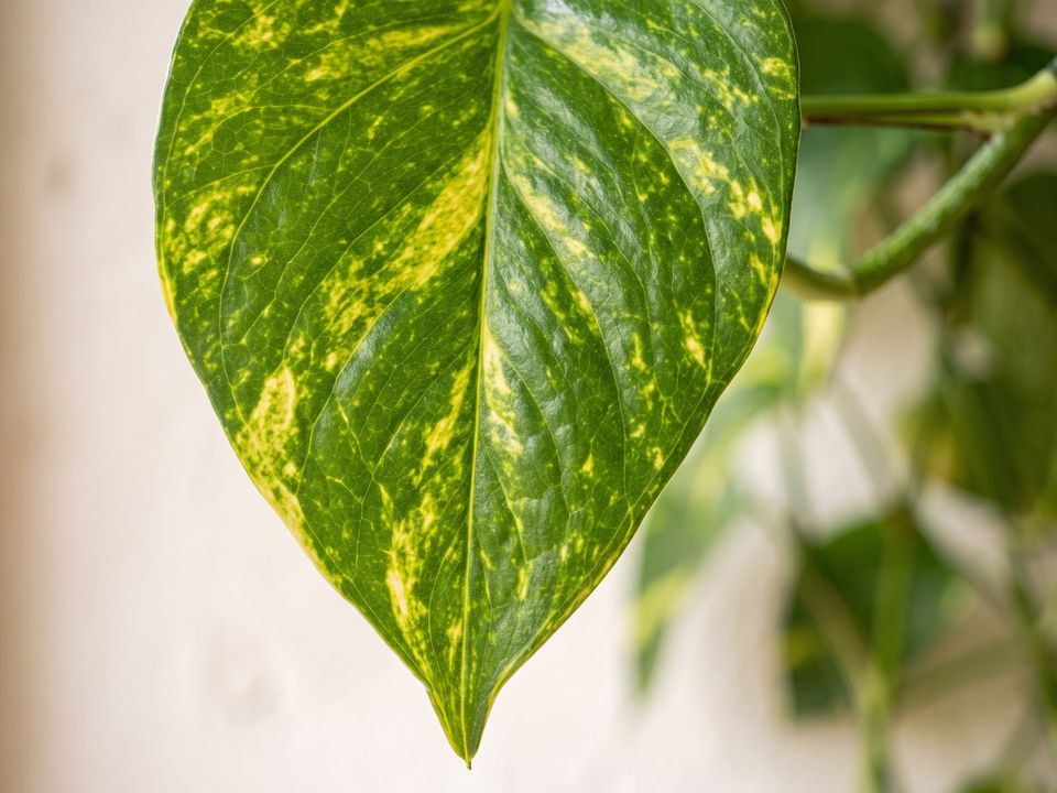 Golden Pothos, the leaf up close