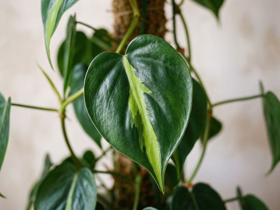 Philodendron Brasil, the leaf up close
