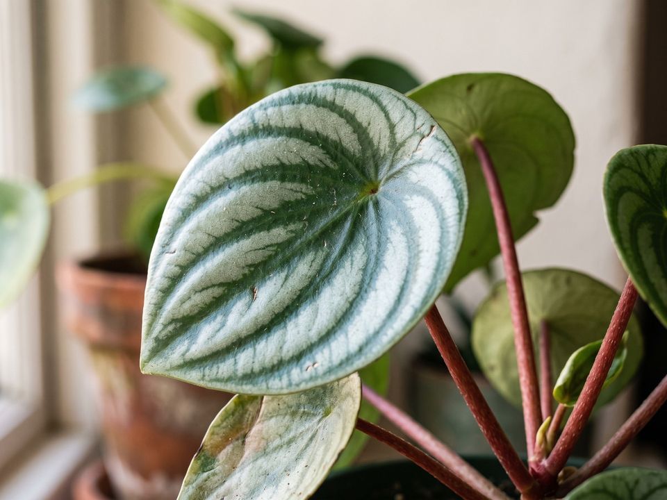 Watermelon Peperomia, the leaf up close
